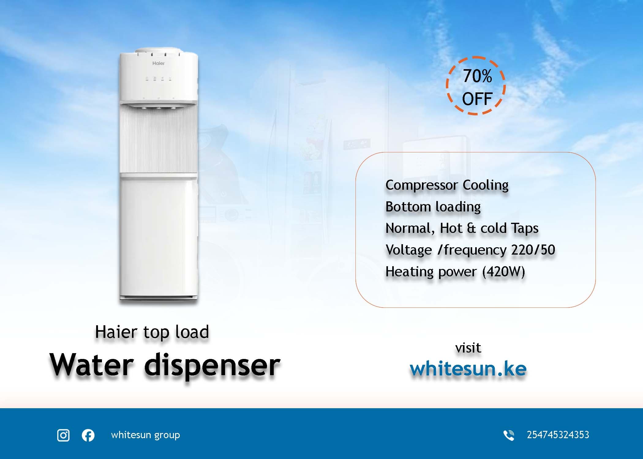 Haier top load hot, normal & cold water dispenser HDC-TB3B1W Thumbnail 2