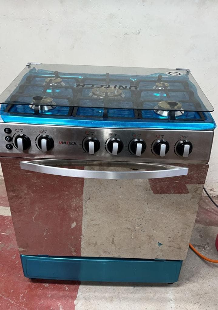 Unitech 60x90 5 Burner Freestanding Full Gas Cooker and Oven Stainless Steel
