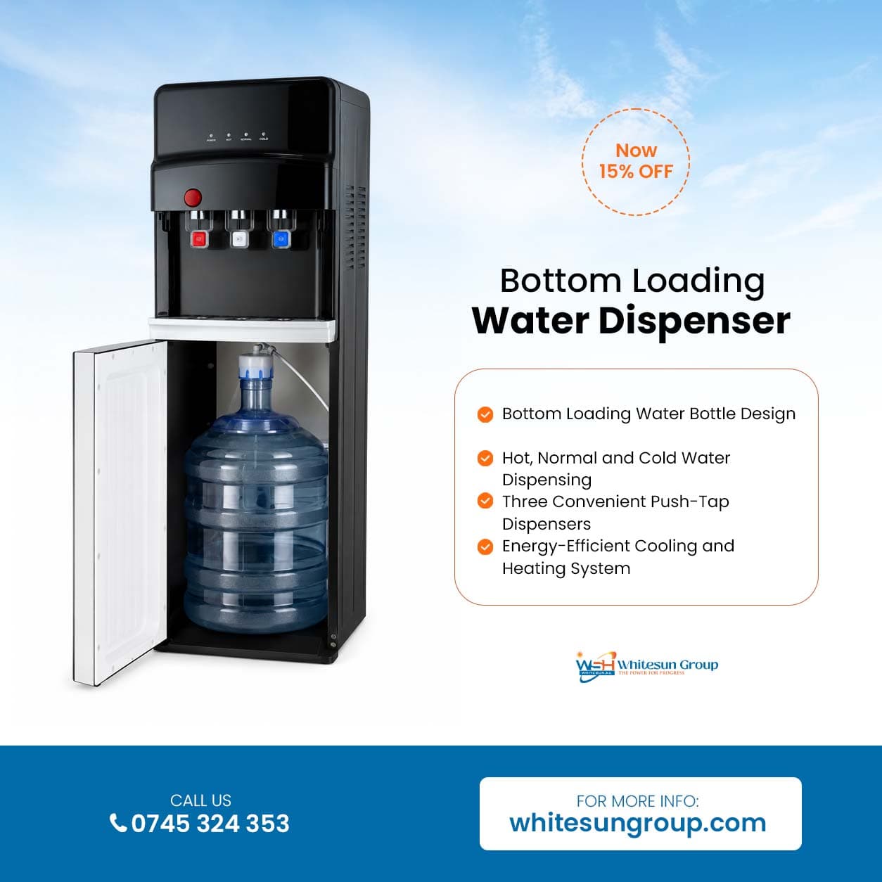 Unitech Dispenser Bottom Load Hot, Cold and Normal Water With Compressor Thumbnail 2